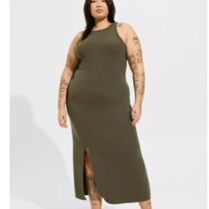 Torrid Green Maxi Rib Bodycon Slip Dress Plus Size 1x NWT